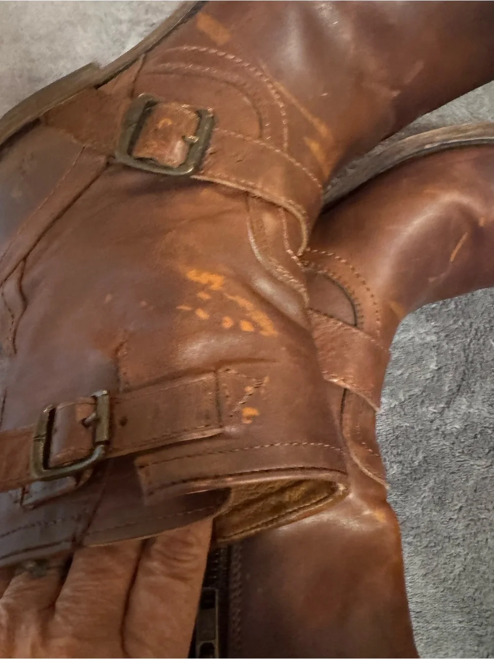 Frye Distressed Brown Leather Harness Boot